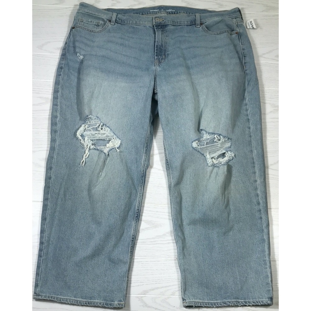 New Old Navy Plus Size Boyfriend Loose Jeans Women 22 Blue Distressed High Rise
